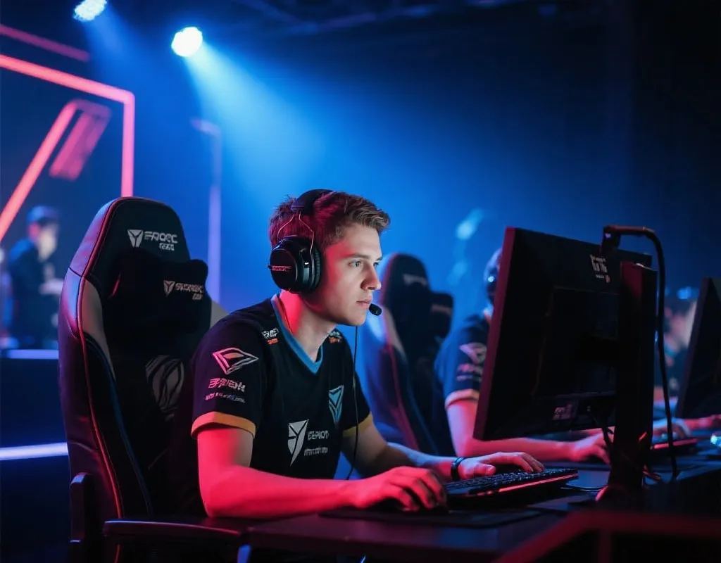 职业电竞选手在舞台上比赛